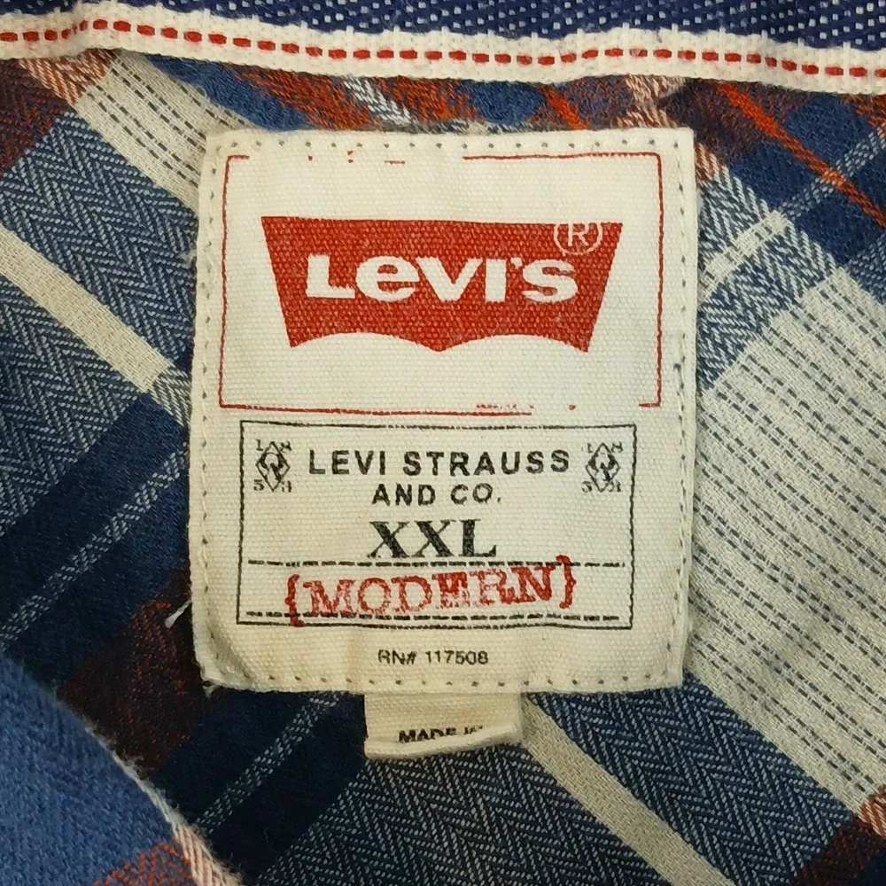 Levis XXL‎ Mens Shirt Lightweight Flannel Western Cowboy Pearl 23x28 Plaid
